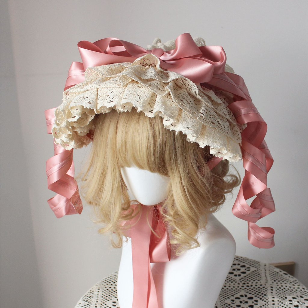 Mũ Bonnet Lolita ren thủ công phong cách cổ điển dễ thương cho búp bê