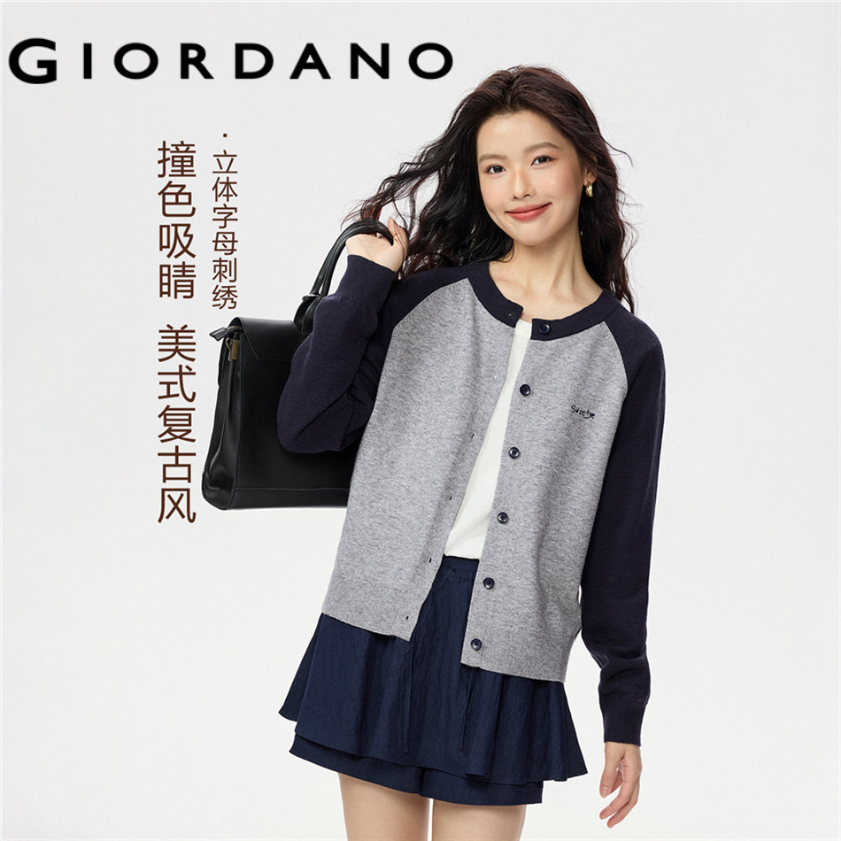 GIORDANO WOMEN Embroidery contrast raglan sleeve cardigan 13356754