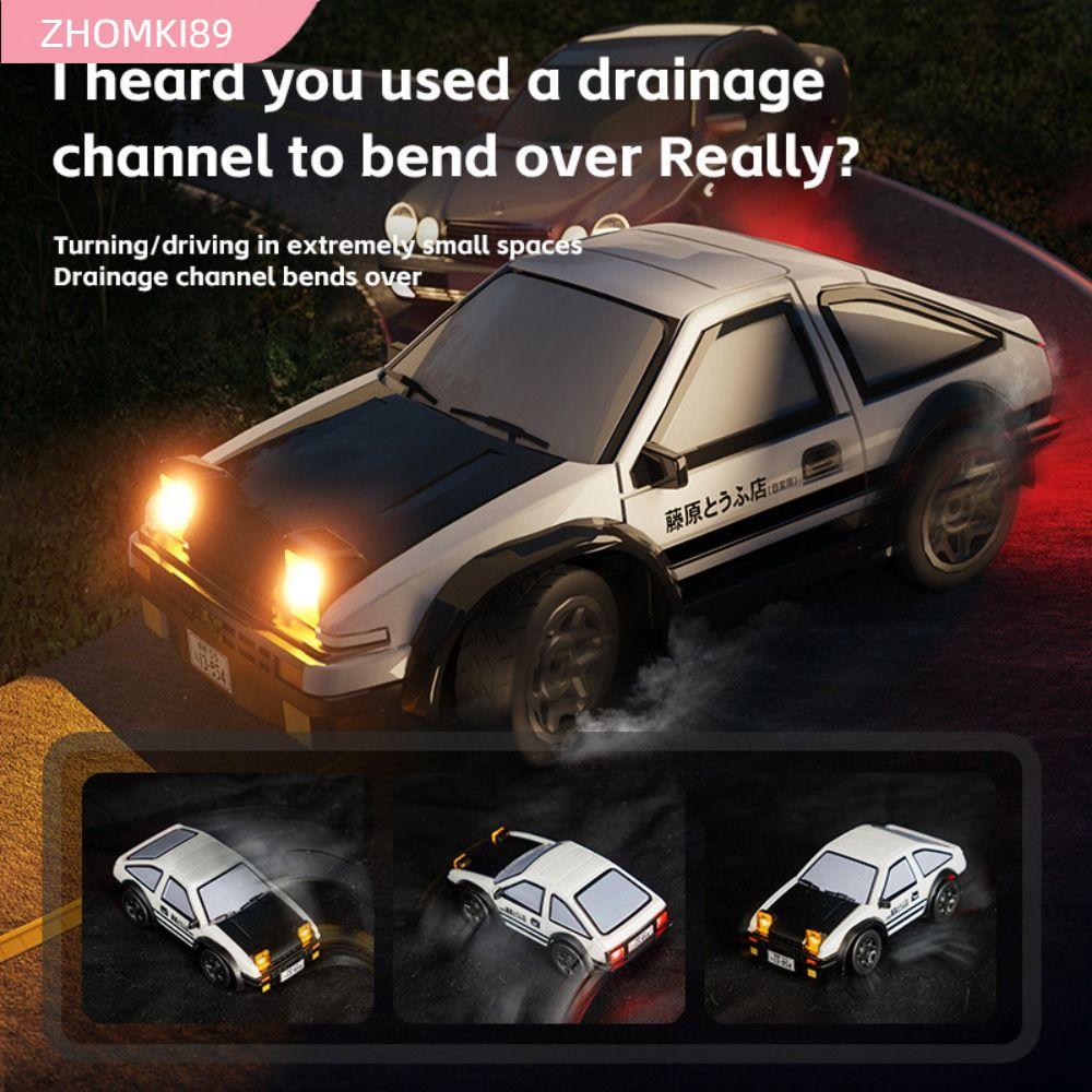 ZHOMKI89 RC Drift Car, Đen & Trắng 1 / 64 MINI AE86 RC Stunt Car, Đua Nhựa Thể Thao Điện Điều Khiển 