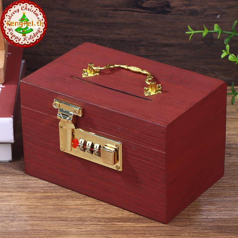 FENGFEI Hộp Gỗ Mật Khẩu Lo Tiết Kiệm Tiền Đồng Xu Hộp Heo Đất Tổ Chức Với Lo Hộp Kho Báu Cho Thẻ Đô 