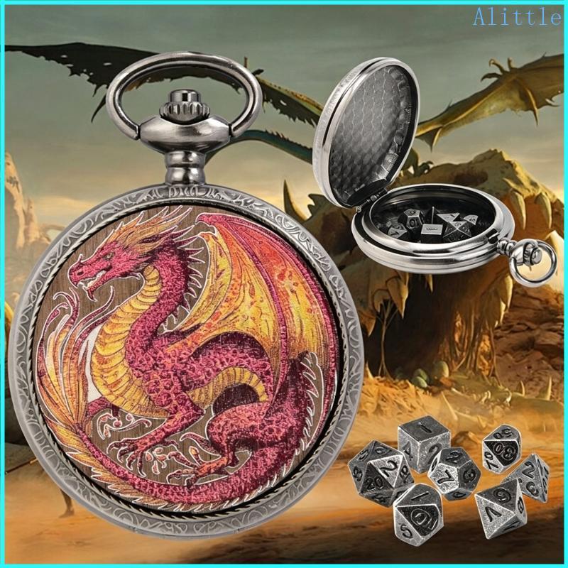 Alia Metal Pocket Watch Style Dices Holder Dragon Dices Organizers Case for Mini Polyhedral Dices at