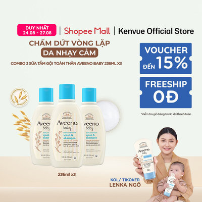 Combo 3 Sữa tắm gội toàn thân Aveeno baby 236ml