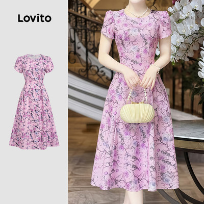 (New Arrival) Lovito Đầm thanh lịch bèo nhún khóa kéo váy mùa xuân/hè cho nữ L196LD545