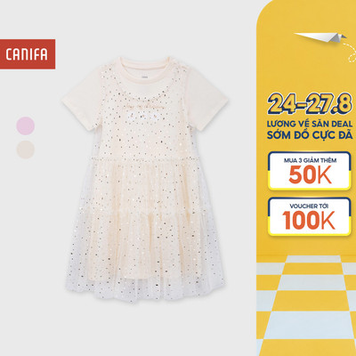 Váy liền bé gái phối lưới nhũ dáng xòe CANIFA 1DS26S004