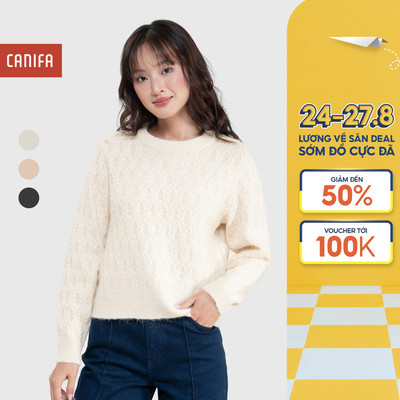 Áo len nữ CANIFA dài tay cổ tròn chất liệu mềm mịn 6TE25C001