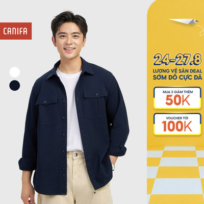Áo sơ mi nam cotton CANIFA cổ đức dài tay có túi hộp chất cotton 100% mềm mịn thoáng mát 8TH26S006