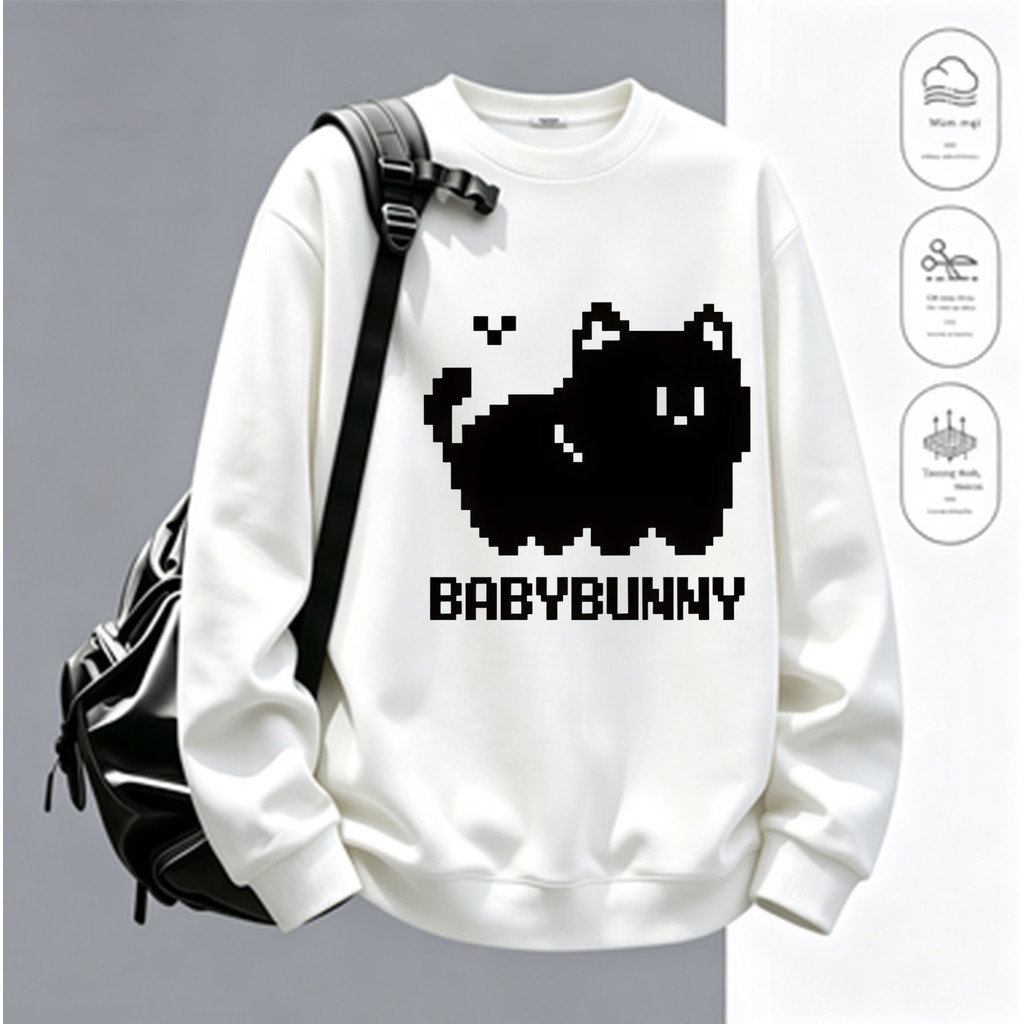 COD✅ (Hồ Chí Minh)RTOML áo dài tay nữ form rộng pattern vietnam korean mèo đen kiểu pixel