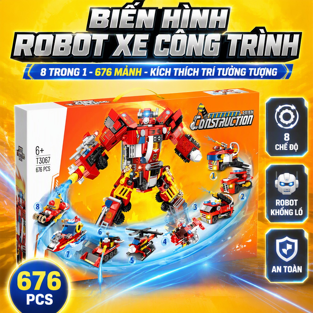 Đồ Chơi Xây Dựng Robot Chữa Cháy 8 Trong 1 712 Hạt Compatible Lepin Fire Truck Set Mô Hình Xe Cứu Hỏ