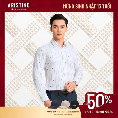 Áo sơ mi nam dài tay ARISTINO màu trắng họa tiết sọc thanh lịch, Bamboo từ sợi tre thiên  dáng ôm vừa vặn ALS2000Z