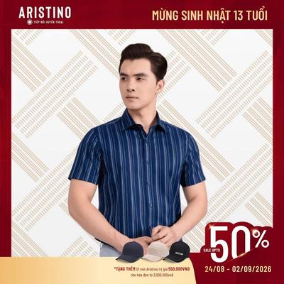 Áo Sơ Mi Nam Tay Ngắn Xanh Kẻ Sọc Trắng Aristino Business Regular Fit 1SS031AS2
