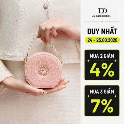Túi Da Hình Tròn Dây Ngọc Trai JM PK08.2509.Túi Mini Nữ Sang Trọng, Cổ Điển, Dễ Phối Thiết Kế Bởi JM Dress Design
