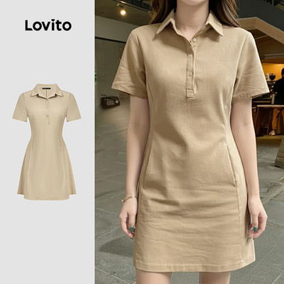 Lovito Phong cách thường ngày Đầm Cài Cúc Đầm Kaki Mùa Xuân Hè Dành Cho Nữ L171ED346