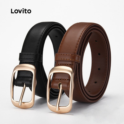 Thắt lưng Lovito Phong cách thường ngày màu trơn phối kim loại đa năng giúp eo thon phù hợp mọi mùa dùng hàng ngày cho nữ LFA82319