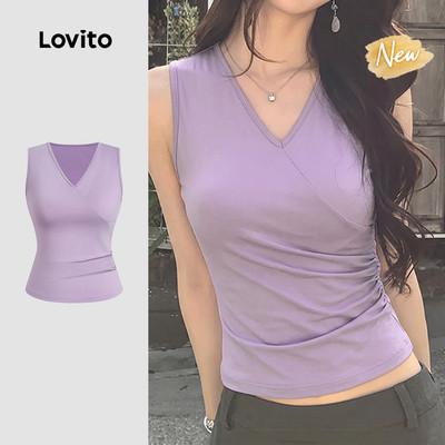 (New Arrival) Lovito Áo kiểu nữ màu tím sang trọng chất liệu cao cấp xếp ly mùa xuân/hè TKK8TD318
