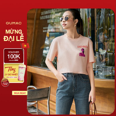 Áo thun nữ GUMAC in phối thêu  ATE07015
