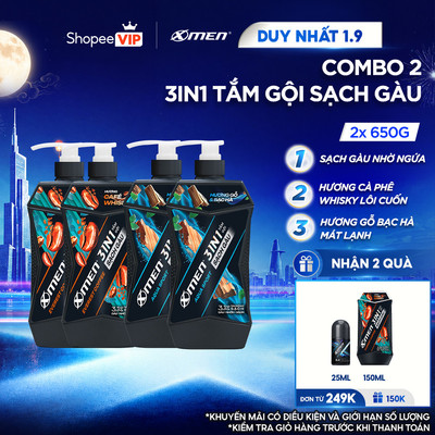[SVIP] [MỚI] Combo 2 Tắm Gội Sạch Gàu 3in1 Xmen Everest Coffee & Aqua Sport 610g/chai, Sạch Gàu-Nhờn-Ngứa, Mùi Hương Nam