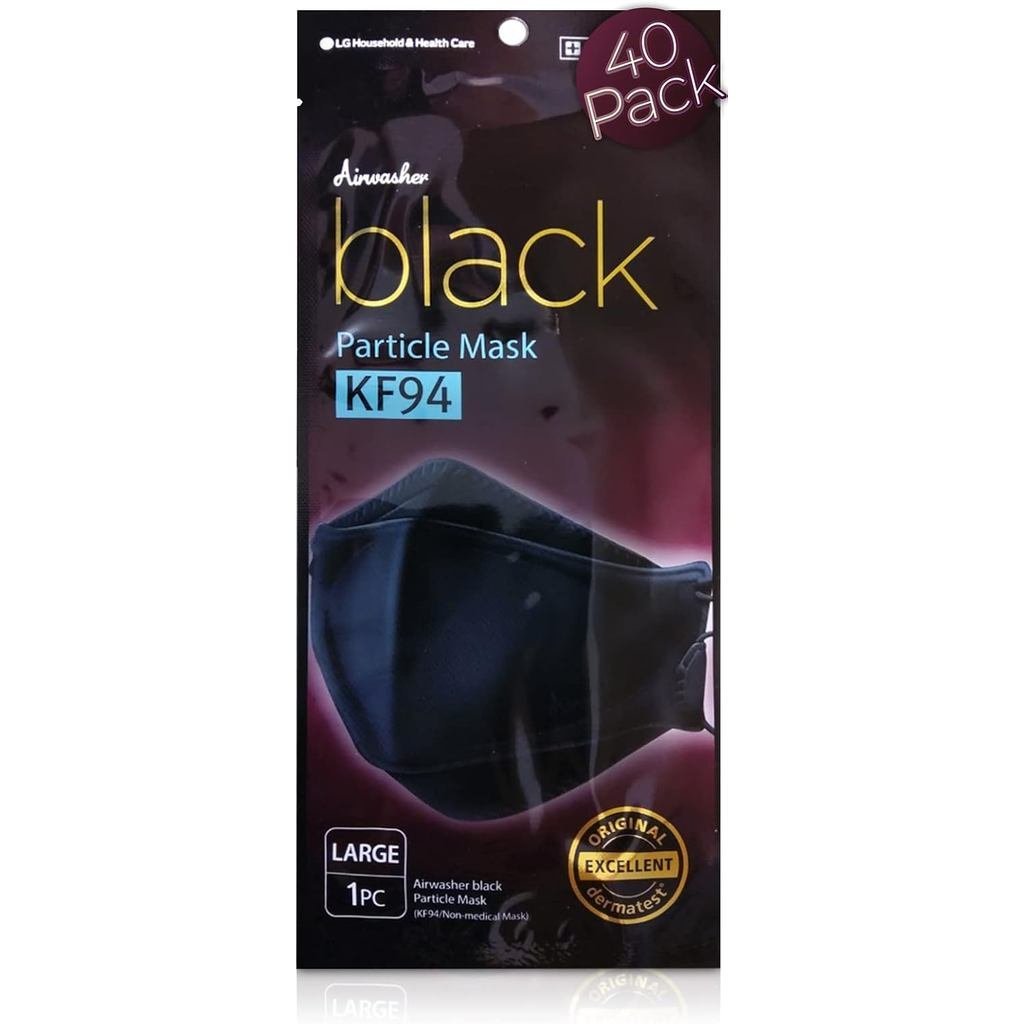 [Airwasher] KF94 Disposable Face Mask - Made in Korea, Black Breathable Reusable Face Mask, Individu