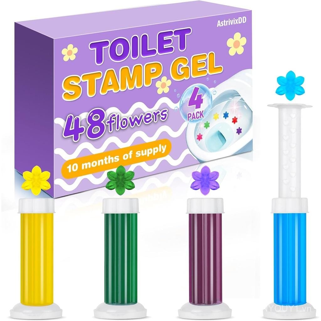 4 Pack Toilet Gel Stamp, 48 Stamps 4 Kinds Of Scent Toilet Bowl Cleaner Gel, Long-Lasting Flowers Sh