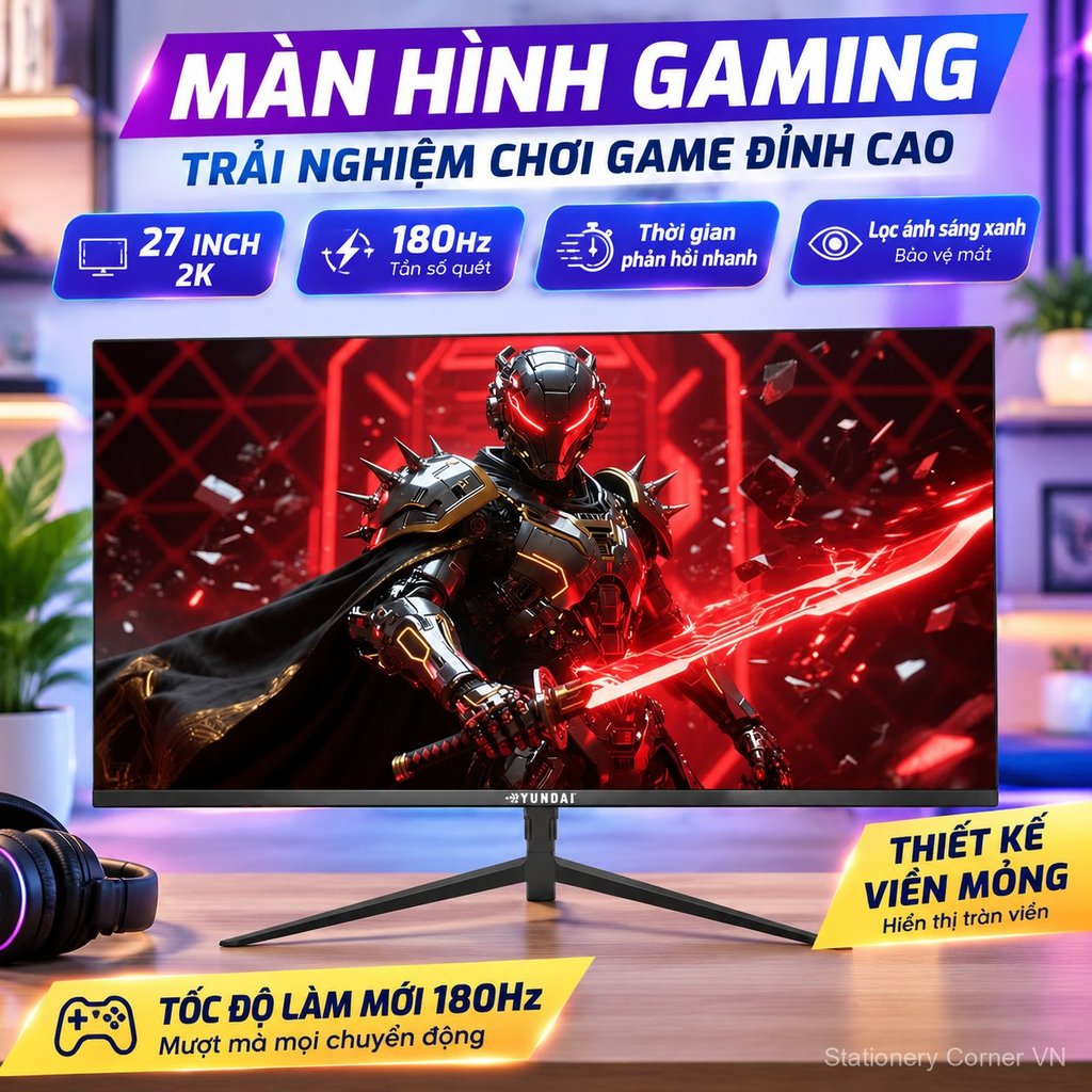 Màn hình máy tính 27 inch 2K 180Hz gaming, không viền, 32 inch cong, chống ánh sáng xanh