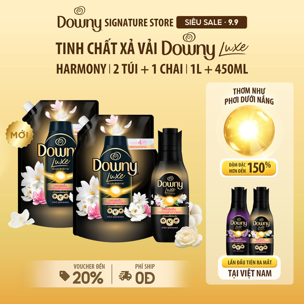 Combo 2 Tinh chất Xả Vải Đậm Đặc Downy LUXE Harmony 1L + Harmony 450ML