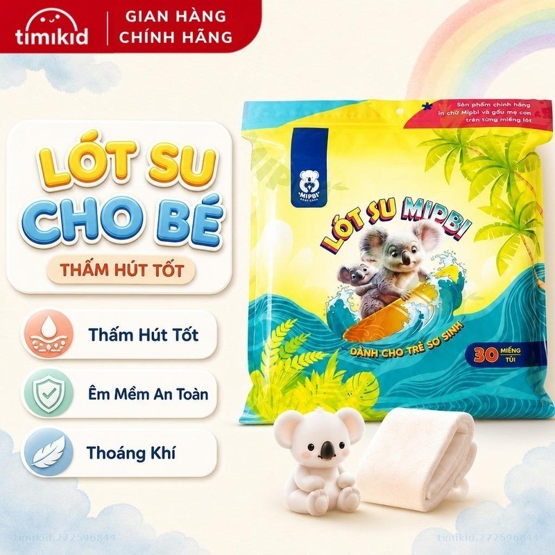 Lót Phân Su Sơ Sinh Mipbi Miếng lót phân su cho bé sơ sinh 3 lớp Gói 30 Miếng LS-01