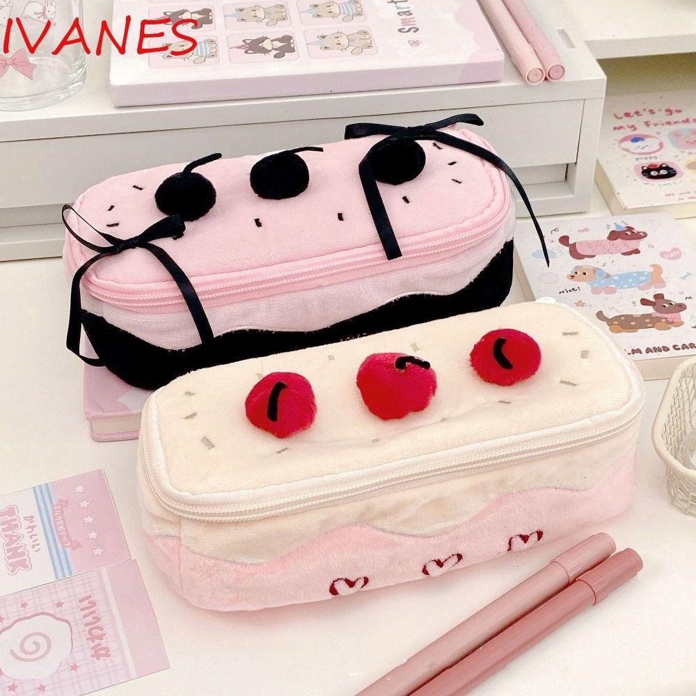 Hộp đựng bút chì Kawaii IVANES, Túi đựng bút anh đào sang trọng thêu dung tích lớn, Hộp đựng trang đ