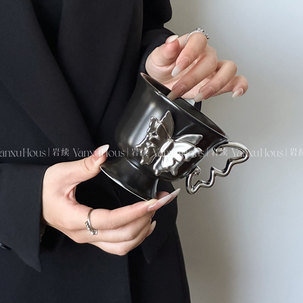 2026 Sản Phẩm Mới Iwate Retro Sáng Tạo Tay Cầm Bướm Cốc Cà Phê Gốm Màu Hộ Gia Đình Dưới Cốc Dầu Cặp 