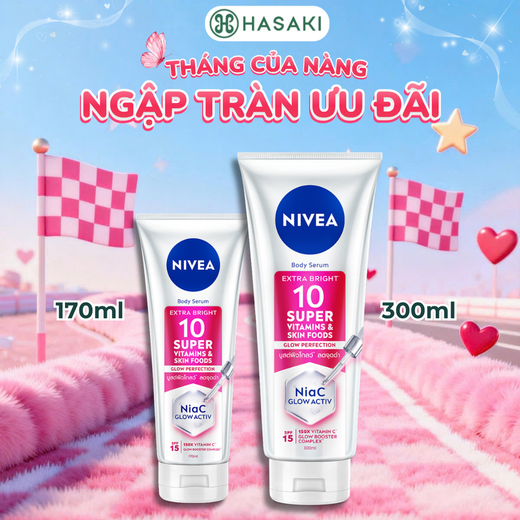 Serum Dưỡng Thể Nivea Sáng Da Mờ Thâm Nám Extra Bright 10 Super Vitamins Hasaki