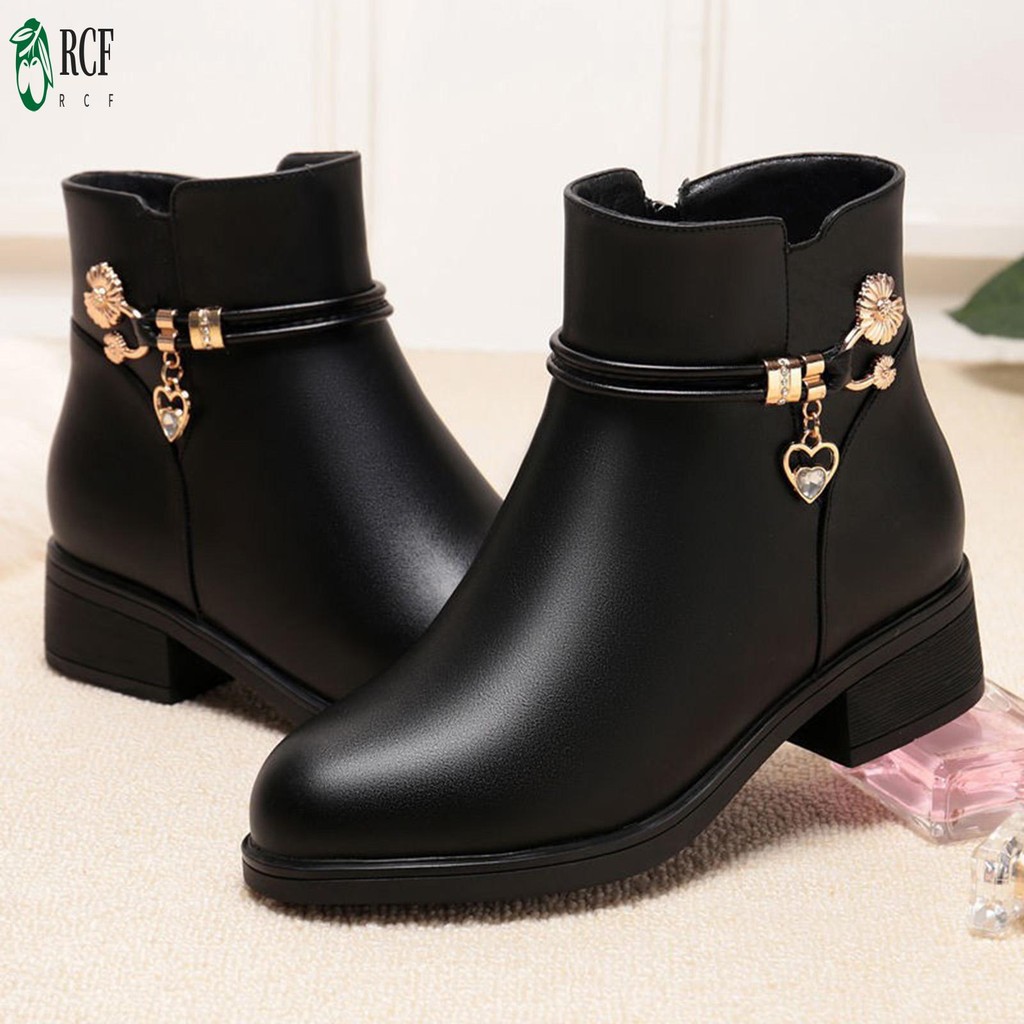 Nữ Chunky Gót Chân Booties Mềm Da PU Ấm Mắt Cá Chân Booties Giày Đi Mưa Quà Tặng Giáng Sinh Sinh Nhậ