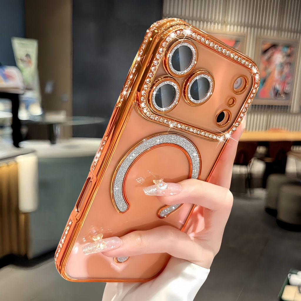 17 Mới Lấp Lánh Kim Cương Vũ Trụ Cam Từ Tính Ốp Lưng Điện Thoại IPhone 17 Pro Max 13 14 15 16 Pro Max 17 Air Clear Shell Vỏ Mềm Chống Sốc