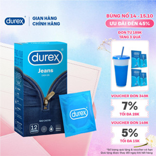 Bao cao su Durex Jeans cơ bản, bôi trơn, size 52.5mm, hộp 12 bao