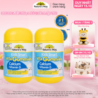 Combo 2 Hộp Kẹo Dẻo Vi Chất Canxi Cho Bé Nature's Way Kids Smart Vita Gummies Calcium + Vitamin D 60 Viên/hộp