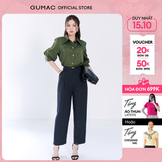Quần tây nữ baggy chiết ly nút vân vải cotton lạnh mềm mát công sở thời trang GUMAC QF06009
