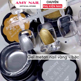  Gel metal vẽ móng siêu sáng gel metan nail vàng bạc 