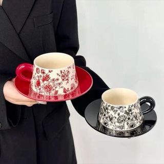  Bộ Ly kèm Đĩa gốm sứ 270m + đĩa kê phong cách Trung Hoa cổ điển cốc cà phê cốc trà chiều quà tặng lưu niệm 