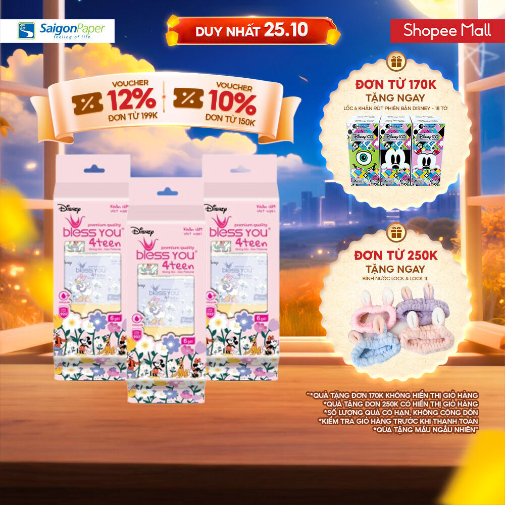 Combo 3 Khăn ướt mini - Bless You 4teen 12 tờ
