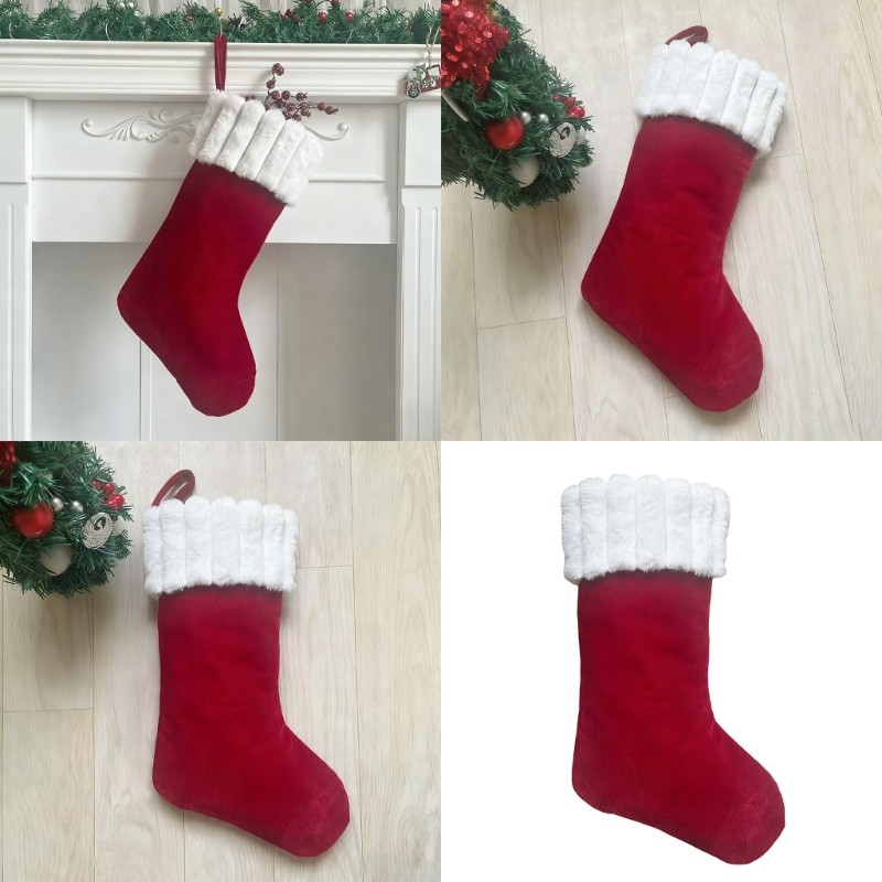 WOOW Velvety Holiday Stocking White Accent Trim Holiday Sock cho kẹo