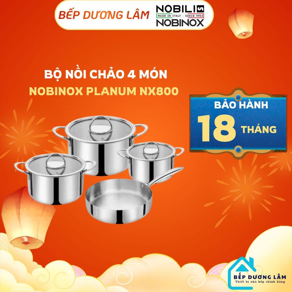 BỘ NỒI CHẢO 4 MÓN NOBINOX PLANUM NX800 | HÀNG CHÍNH HÃNG|Bảo hành 18 tháng