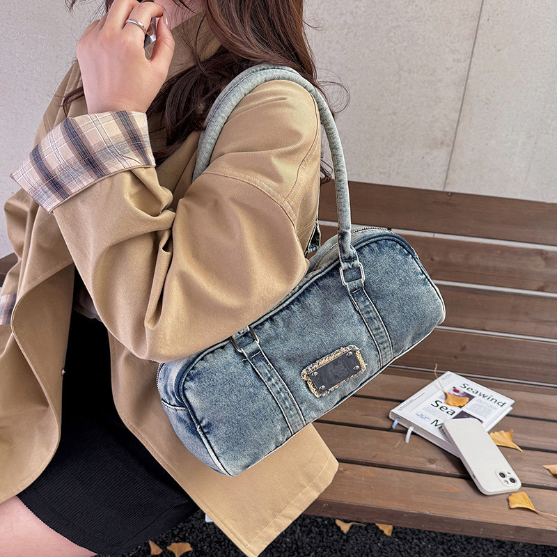 New denim women's bag, shoulder bag, crossbody bag, handbag, Boston bag, women's bag, fashionable an