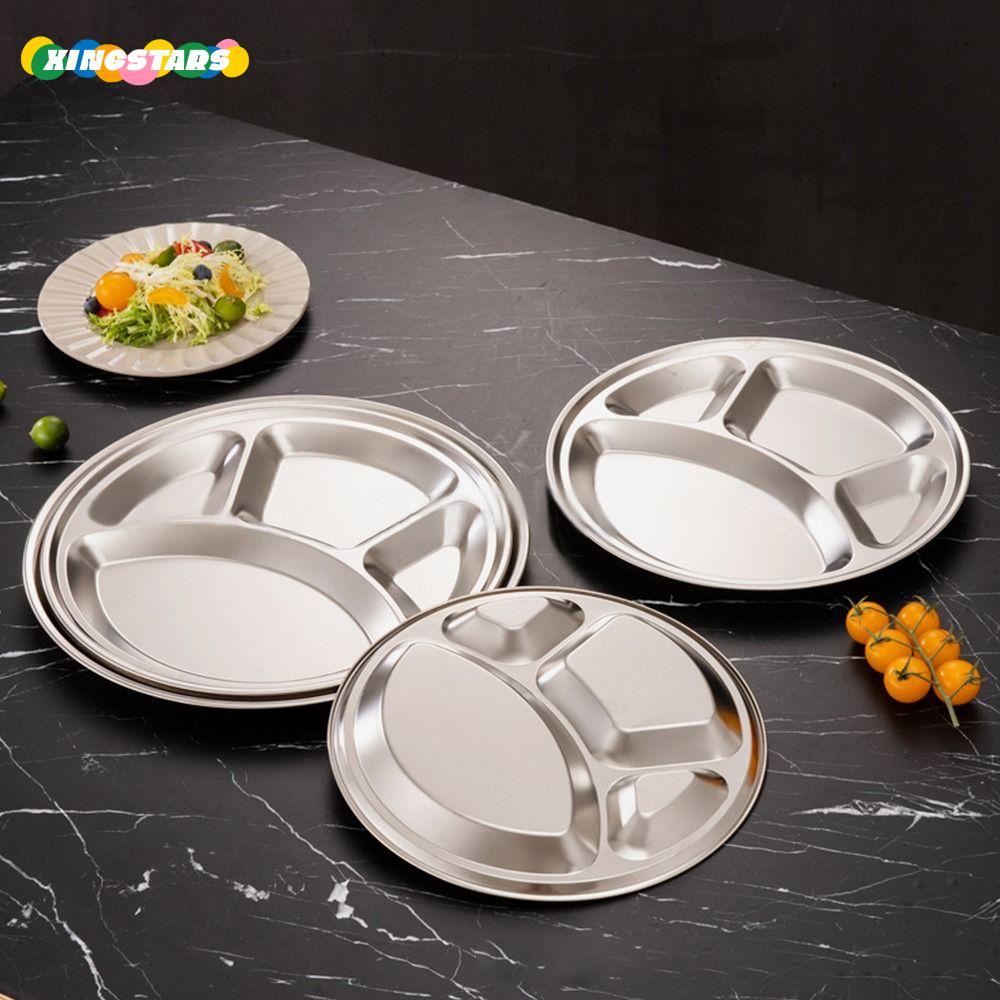 XINGSTARS 1 Khay Phục Vụ Thực Phẩm, Đĩa Khay Inox Cửa Hàng Thức Ăn Nhanh, 4 Ngăn Chia 26 / 28 / 30 /