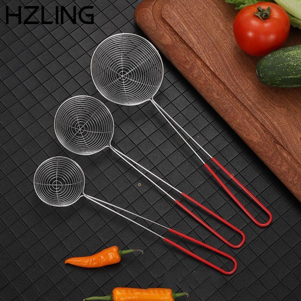 Thìa Trà Sữa HZLING, Lọc Boba Thép Không Gỉ Rây Lọc, Rây Rây Đỏ Tay Cầm Trà Sữa Cửa Hàng Tinh Thìa L
