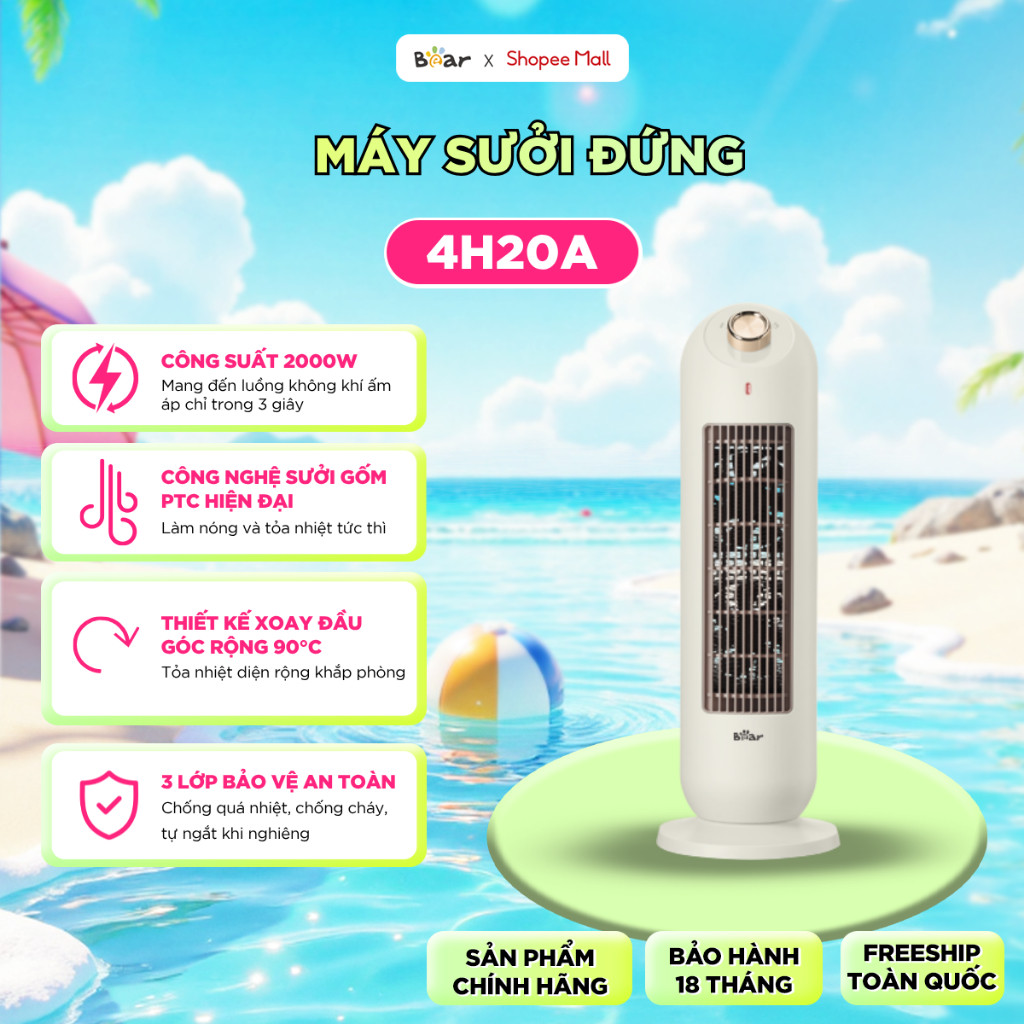Máy Sưởi Gốm Bear Tiết Kiệm Điện Quạt Sưởi Ấm Phòng Nhanh Chóng, Công Nghệ Gốm Ceramic Không Gây Khô