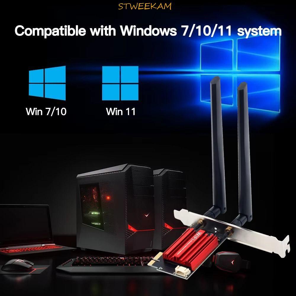 Card mạng không dây STWEEKAM, Bộ chuyển đổi WiFi PCIE băng tần kép WiFi 5, Ăng-ten phát AC1200 Ổ đĩa