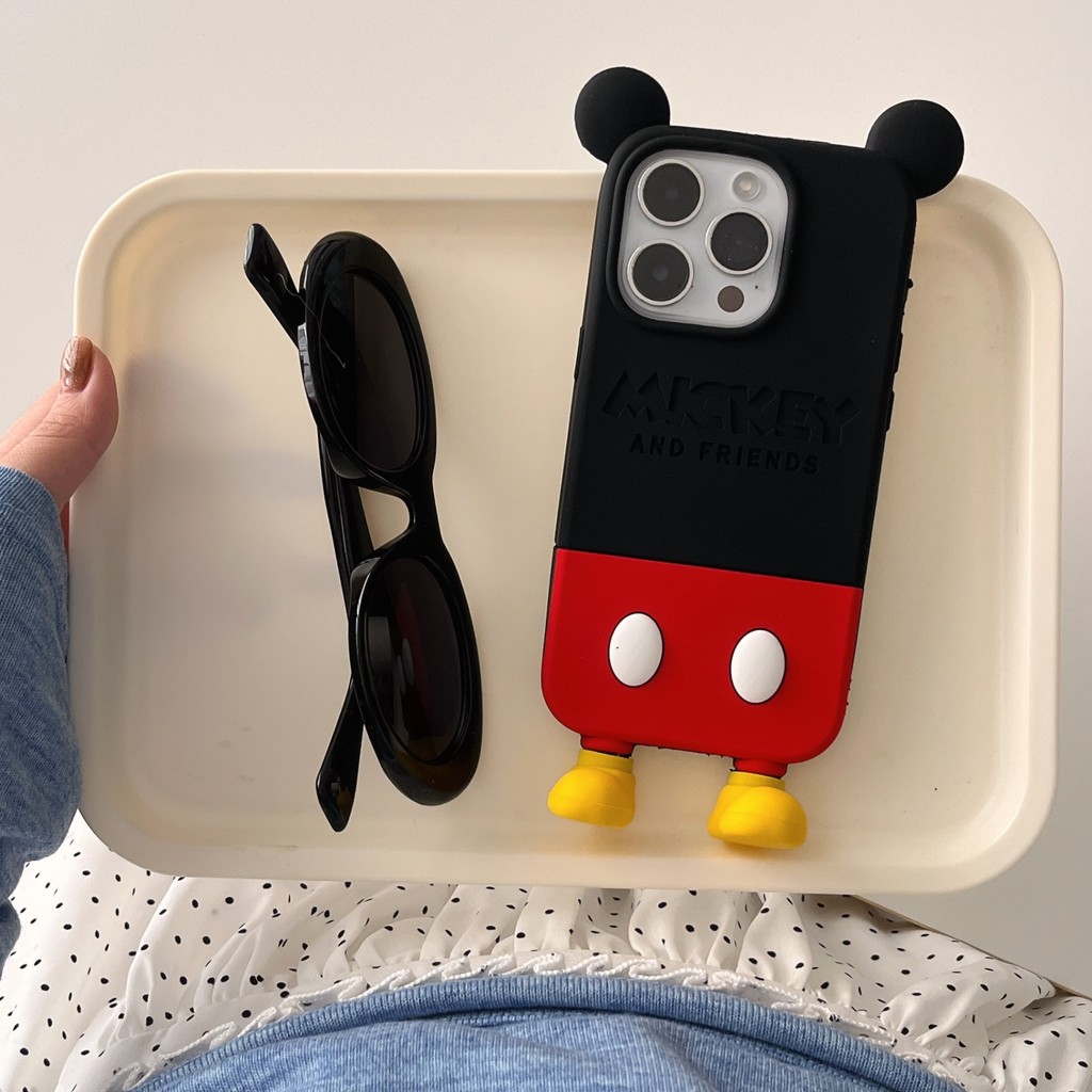 Ốp lưng silicon 3D hình Mickey Mouse dễ thương cho iPhone 13/14/15/16/17 Pro Max / Plus