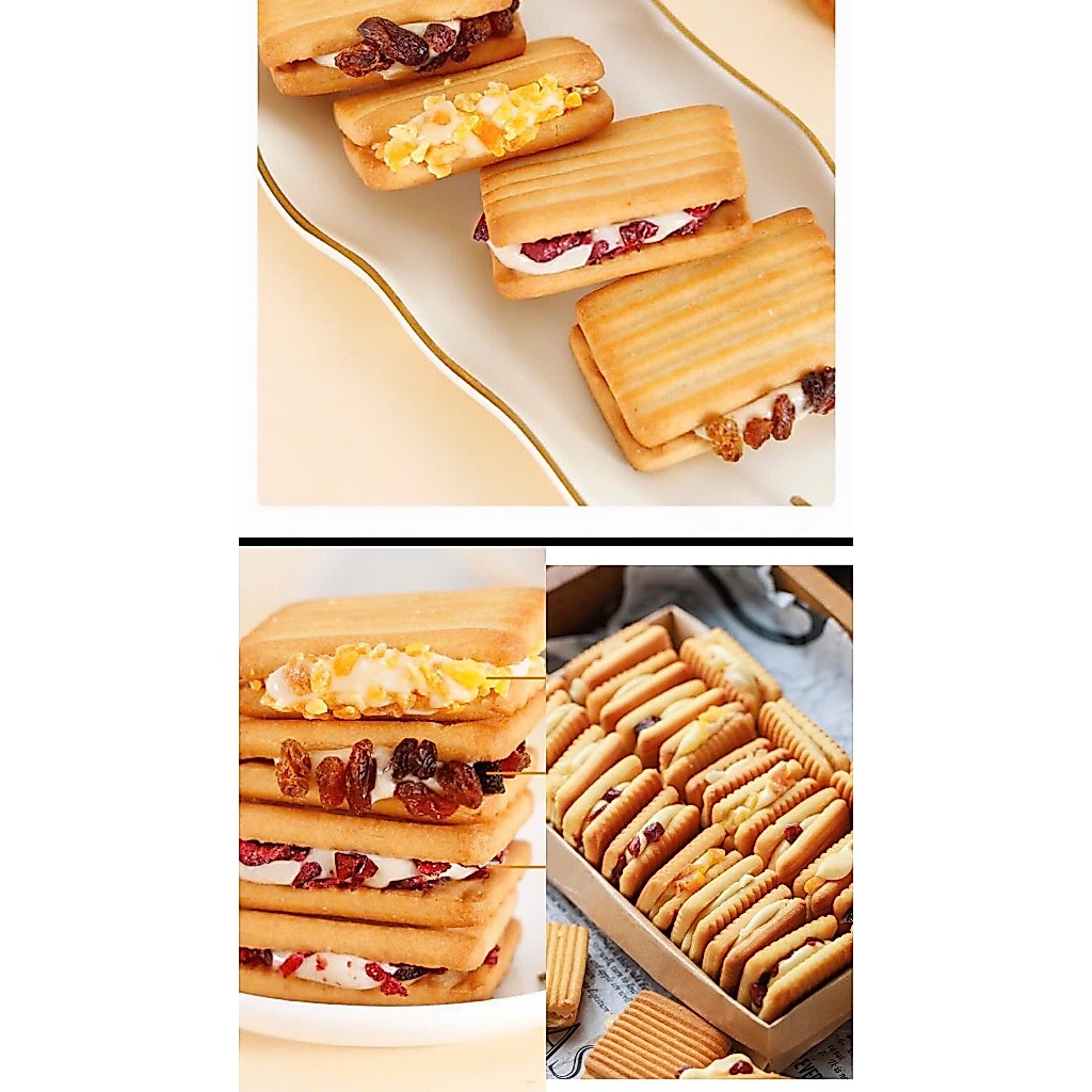 [Ăn vặt ngon] Combo 500g Bánh quy kẹp kem nougat/Bánh quy kẹp bơ sữa Boba, bánh quy kéo Nougat, bánh