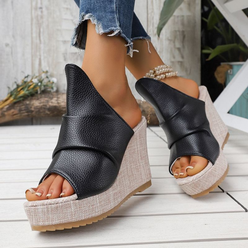 Summer new thick-soled wedge sandals, large size, fashionable, casual, versatile, one-strap buckle s