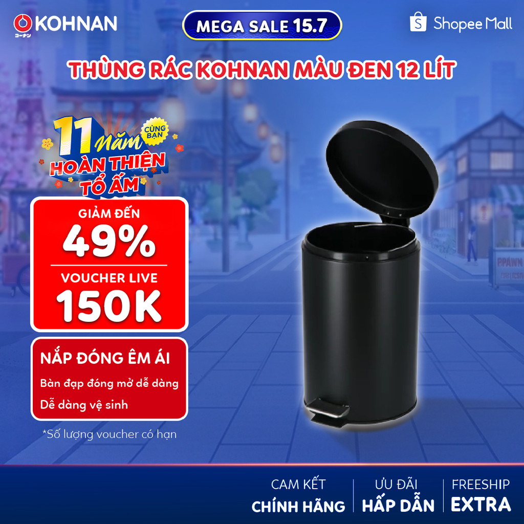 Thùng Rác KOHNAN màu đen 12 lít