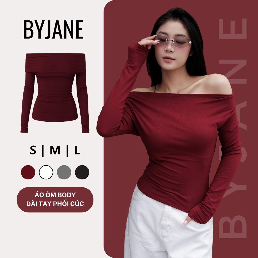 (XẢ KHO) Áo Thun Nữ Trễ Vai Dài Tay Ôm Body Chất Thun Cotton Mịn Co Dãn BYJANE - 793