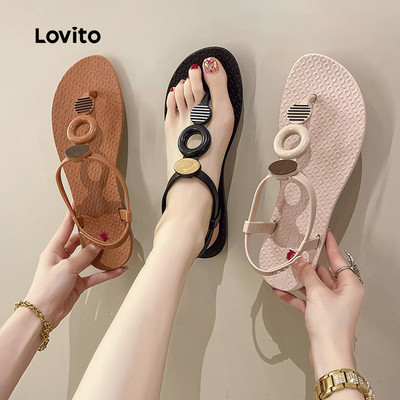 Sandal Lovito Kỳ nghỉ phong cách khóa kim loại màu mơ cho nữ LFA112008