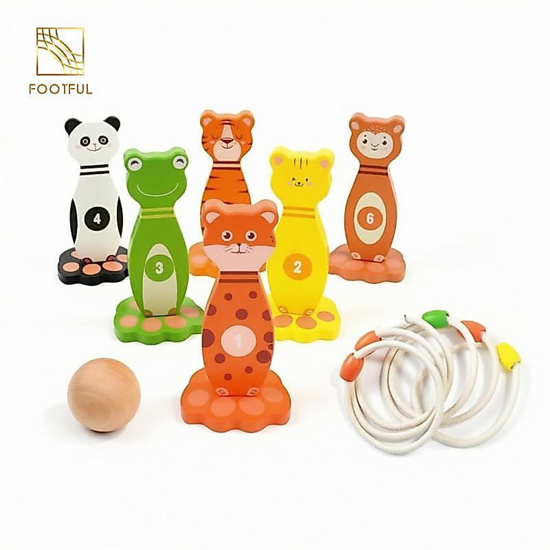 Trò chơi bowling động vật Bộ ném vòng nặng có chân bằng gỗ nguyên khối Bowling